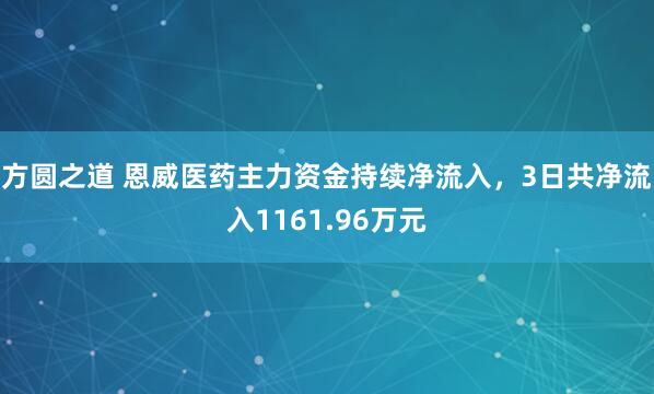 方圆之道 恩威医药主力资金持续净流入，3日共净流入1161.96万元